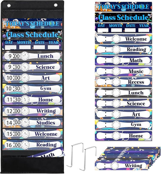 Daily Schedule Pocket Chart For Classroom Decor With 13+1 Pockets And 42 Designed Schedule Cards, Teacher Supplies For Preschool Classroom Home Office Back To School Decorations(Starry sky)