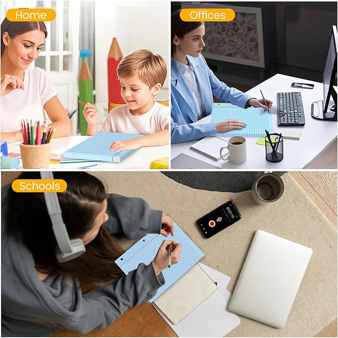 Blue Loose Leaf Paper 100 Sheets Colored Filler Paper 8 * 10.5 College Ruled 3-Hole Punched Paper for 3-Ring Binders Notebook Lined 8" x 10.5"