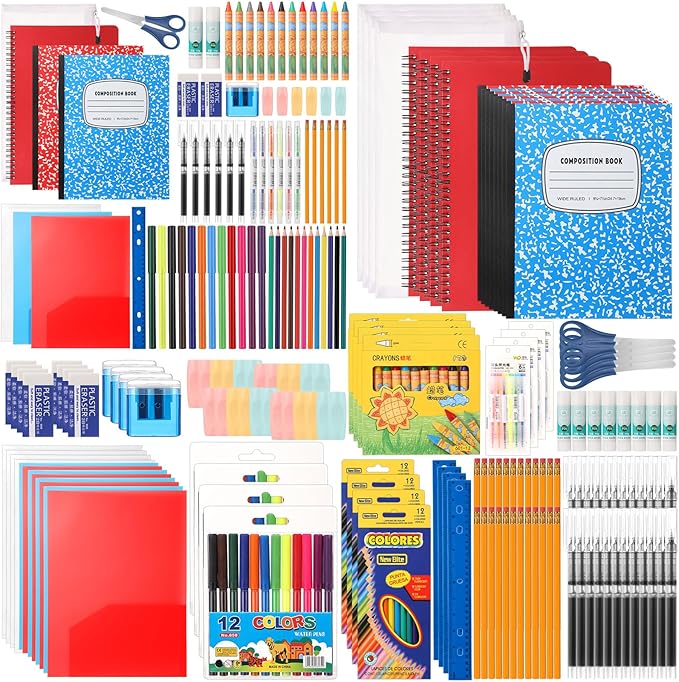 Gilprop 4 Set 2026 School Supplies Kit, 47 Pcs Per Set Back to School Supplies Primary Middle College Bundle Essential Stuff Bulk Pen Notebook Stationery for Kid Student Girl Teen Classroom Boy