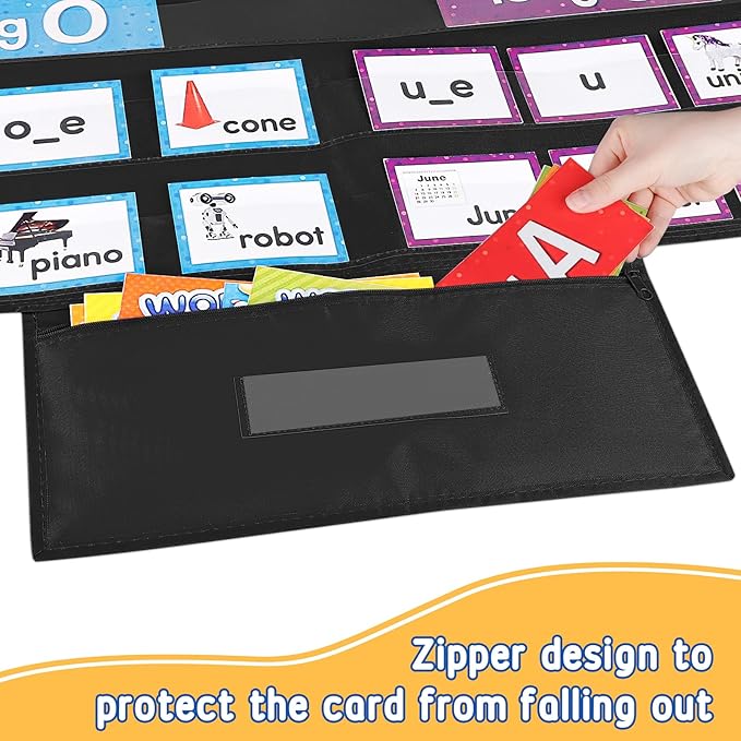 AKAYOK Standard Pocket Charts for Classroom, Interactive and Versatile Pocket Chart 28"x28" Sentence Strip Holder for Vocabulary, Practice Spelling, Display Number Patterns (Black)