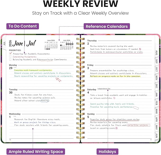 Planner 2026-2027, Hardcover Monthly and Weekly Academic Planner July 2026 - June 2027, Teacher and Student Calendar Agenda Book with Tabs, A5 (6.3" x 8.5"), Ideal for School and Office, Feline Grove