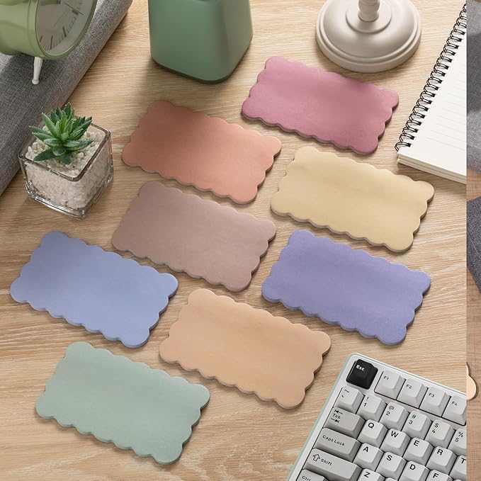 Eaasty 8 Pack Scalloped Aesthetic Sticky Notes Bulk Morandi Colors Cute Wavy Self Sticky Note Pads 3" x 5" Blank Note Pads for Back to School Office Supplies 240 Sheets