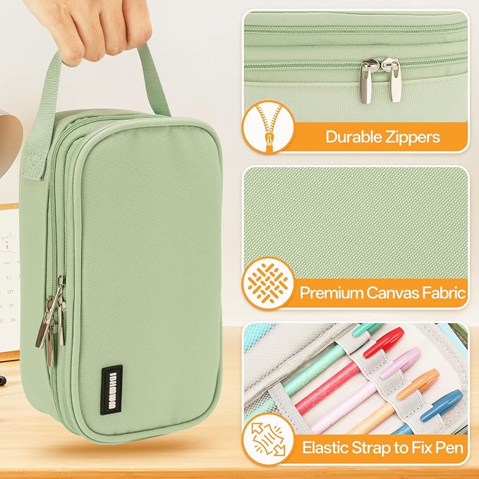 Pencil Case Large, High Capacity Canvas Big Pencil Pouch Organizer Holder | 5 Compartments Pockets Sturdy Zipper, Cute Pencil Case for School Office Student Teen