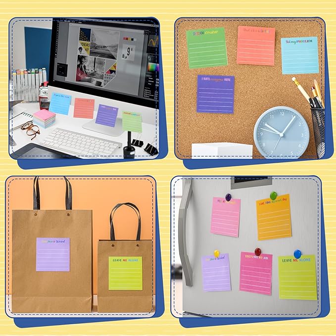 Yinder 24 Pcs Inspirational Sticky Notes Cute Motivational Sticky Notes Pad End of Year Employee Appreciation Gifts Bulk for Teacher Nurse Coworkers Office Supplies 3 x 3'' (Funny,Dark Color)