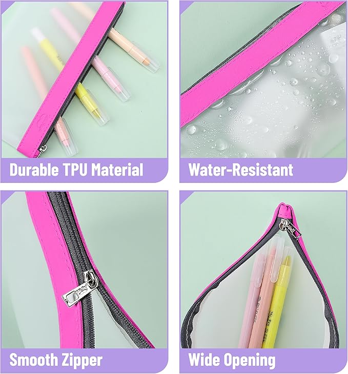 Mr. Pen- Clear Pencil Pouch, 8.50"x4.25", 6 Pack, Durable TPU Material, Medium Water-Resistant Pencil Bags with Smooth Zipper, Multipurpose Clear Pouch for Stationery, School, Office, Travel Supplies
