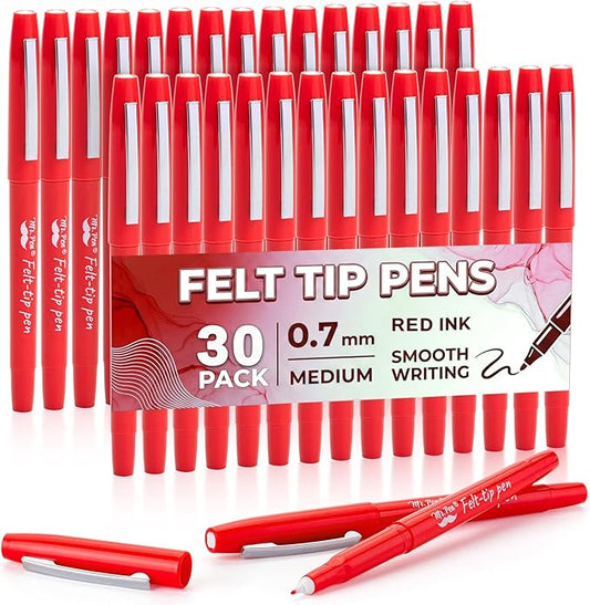 Mr. Pen- Felt Tip Pens, 30 Pack, 0.7 mm, Red Felt Tip Pens Bulk, Fast Dry, No Smear, Planner Markers for Underlining, Writing, Drawing, Journaling Supplies