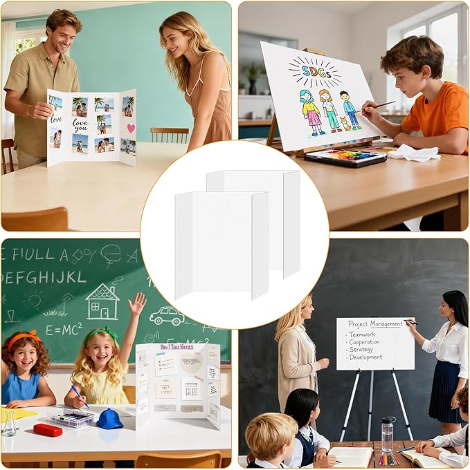 2 Pack Display Boards for Presentations, 25.8" X 16.9" Cardboard Poster Board with Smooth Finish & Fibrous texture Interior, Foldable for School Projects, Science Fairs, Event Displays, and Business