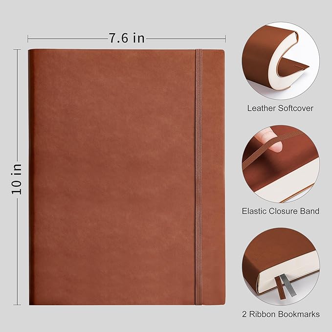 RETTACY Dotted Journal Notebook, 2-Pack, 192 Numbered Pages per Pack, B5 Medium Size (7.6'' × 10''), Leather Softcover, 100 GSM Thick Paper, for Journaling, Planning (Black & Brown)