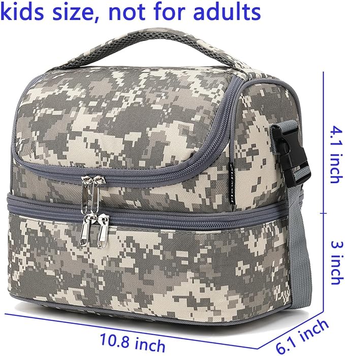 FlowFly Kids Double Decker Cooler Insulated Lunch Bag Large Tote for Boys, Girls, Men, Women, With Adjustable Strap, Digital Camo