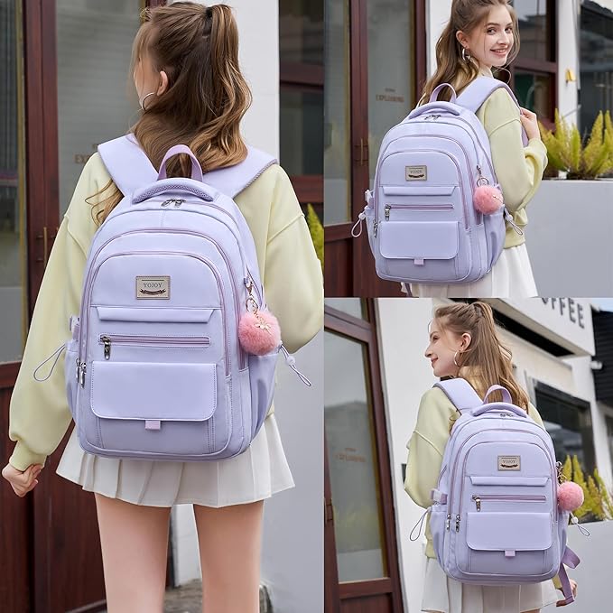 Laptop Backpack 15.6 Inch College Backpacks for Women, School Backpack for Girls,Students Aesthetic Anti Theft Travel Daypack Large Bookbags Middle High School Back Pack(Purple)