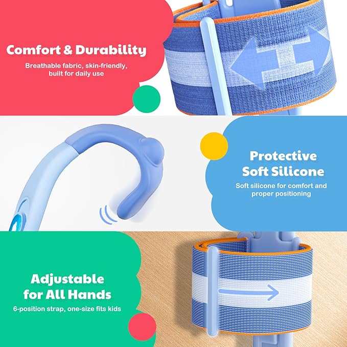 Grips for Pencil for Kids Handwriting, Ergonomic Wrist Support Brace for Kid (Right Hand Only) Adjustable Anti-Hook Writing Posture Correction for Preschooler, Students, Classroom Aid Tool