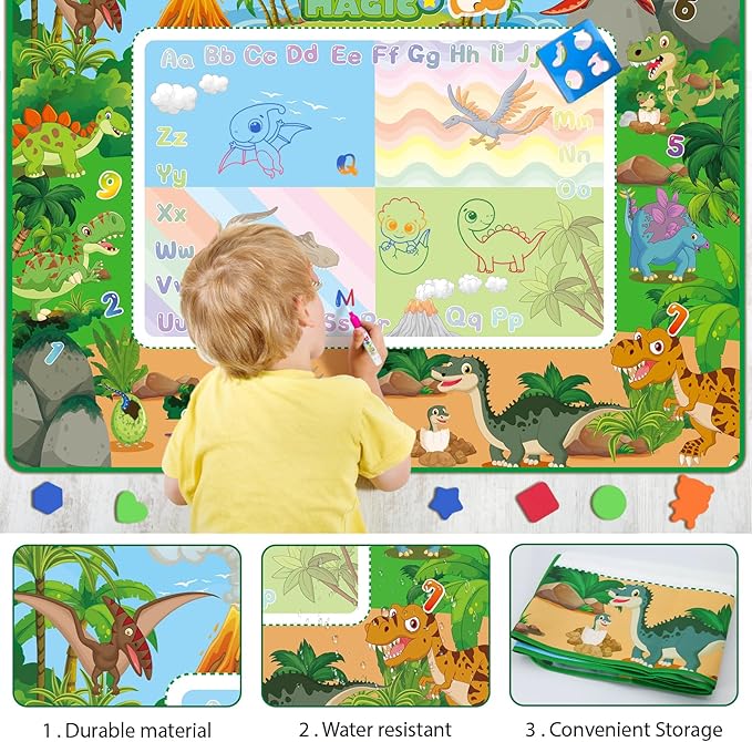 Water Doodle Mat 60×40 Inches Kids Mess Free Coloring for Toddlers 3 4 5 6 7 8 9 Years, Large Doodle Mat with 4 Magical Water Pens 0-9 Number Educational Toys Boys Girls Christmas Birthday Present