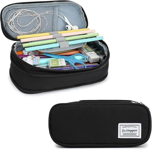 FUXINGYAO Pencil Case, Multi-compartment Pencil Pouch, Portable Pencil Bag (2101-big-BK)
