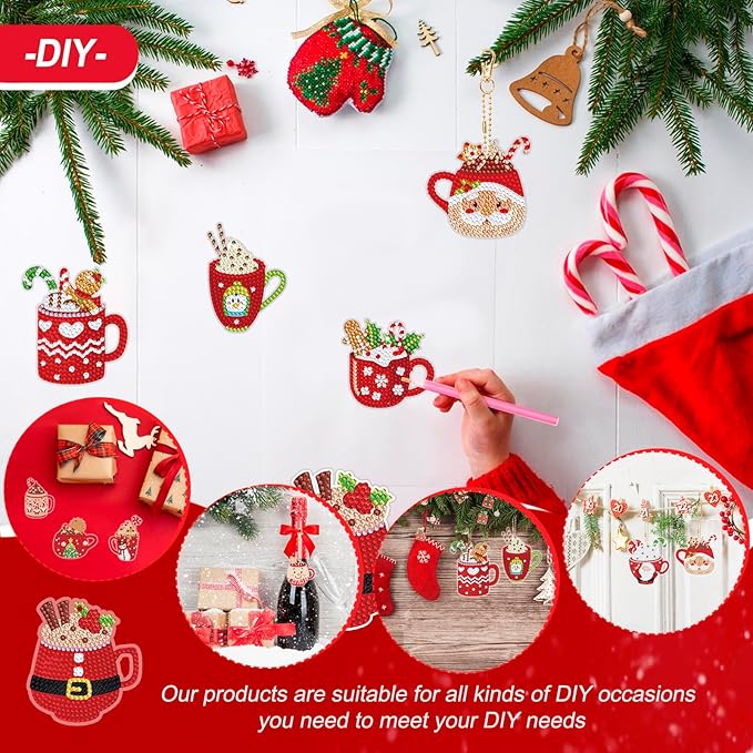 Nardoll 12 Pieces Christmas Diamond Art Keychains Kits - Christmas Crafts for Adults - Arts and Crafts for Boys Girls - Make Your Own Diamond Ornaments Painting Gift for Family Decor