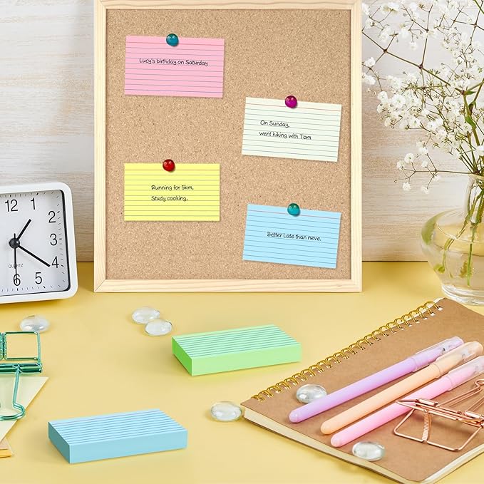YIZUUN Colored Index Cards 3x5, 250 Pack, Ruled Index Cards, Flash Cards for Studying, Heavy Note Cards for Office, Home and School，Five Colors, Each Color Individually Wrapped, 50 Pack Per Package