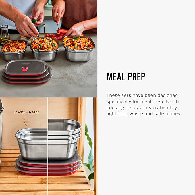 BLACK + BLUM Lunch Bowl Set - Reusable Meal Prep Containers for Picnic & Camping - Microwavable Stainless Steel Lunch Dinner Food Storage Box with Leak Proof Lid - Dishwasher Oven Safe - Small 22oz