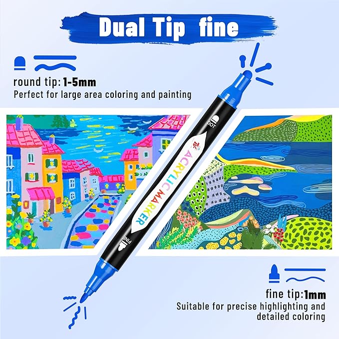 TBC The Best Crafts 48 Colors Dual Tip Acrylic Pens, Dudu Head Acrylic Paint Markers,Suitable for Paper, Pottery, Stones, Backpacks, Glass (48 Colors Dudu Head)