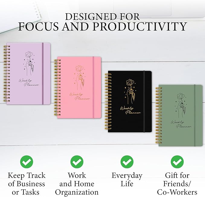 Undated Weekly Planner & Notebook for Work, School & Home — Aesthetic Hardcover Spiral Blank Planner with Habit Tracker, Goal Organizer & To Do List—124 No-Bleed Pages, 6.4×8.5", Purple