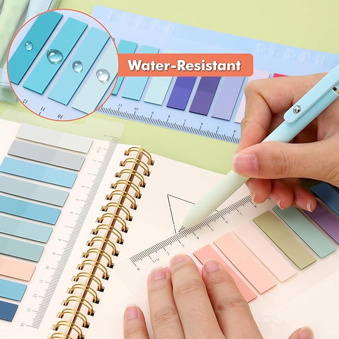 JIANTA Book Tabs for Annotating, 2000Pcs Sticky Tabs with Ruler, Transparent Sticky Notes for Binders, Page Markers for Notebooks, Multi-Colored Writable and Repositionable Book Flags Strip Index Tabs