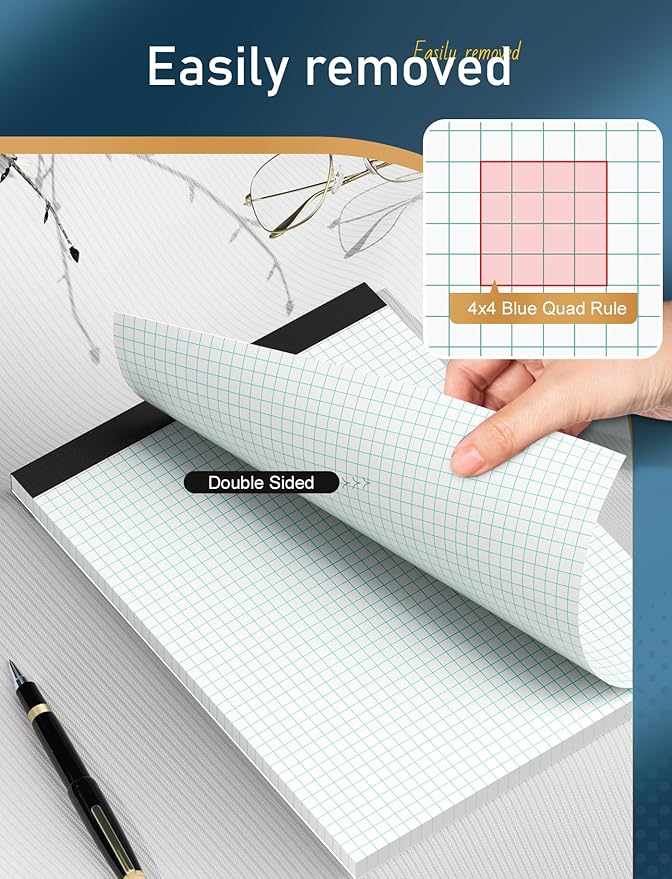 Zaviko Graph Paper Pad 8.5 x 11, 24 Pack, 4x4 Graph Ruled, Grid Paper Pad 8-1/2" x 11", Blueprint Quadrille Pad, Easy Tears Off, Grid Pad Notebook 8.5 x 11, White 70 GSM Graft Paper, 30 Sheets/Pad