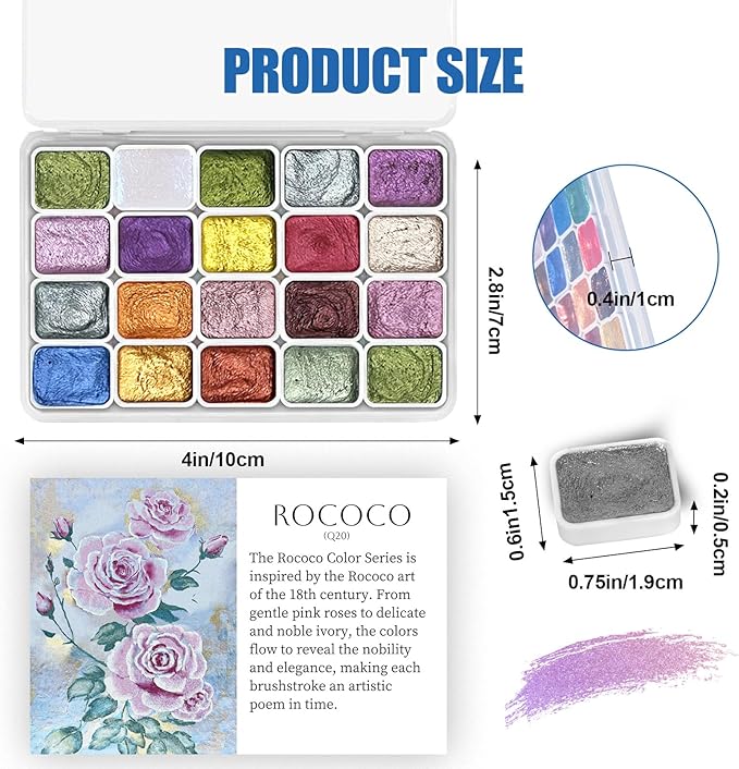 CraftyManor Mini Forestry Shifting Watercolor Painting Set, 40 Color Shifting Watercolor Paints, Shimmer Metallic & Glitter Watercolor Paints, Rococo & DunHuang Style