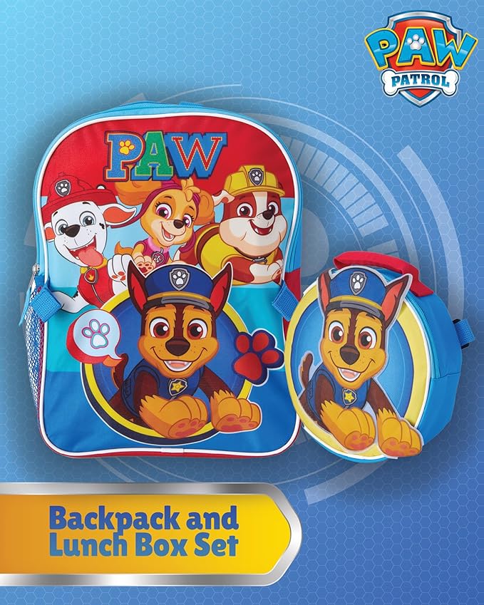 Fast Forward Paw Patrol Kids Backpack and Lunch Box Set - 14" Boys & Girls Backpack with Lunch Box for Preschool Kindergarten, Paw Red/Yellow