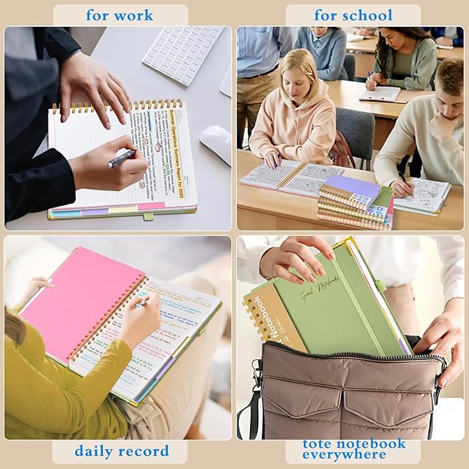 Hardcover Spiral Notebooks for Work, 5 Subject Notebook College Ruled with Dividers Tabs, Lined Organizer Notebook Journal for Women, 240 Pages Small A5 Notebooks for School Note Taking, 5x7 Black