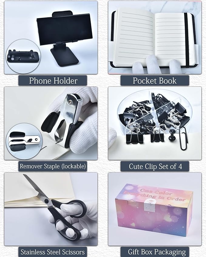 20Pcs Black Desk Organizers and Accessories With Mesh Desk Organizer and 360°Rotating Pen Holder and a Lot of Office Black Office Supplies Beautifully Presented in a Gift Box
