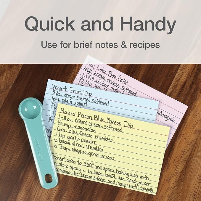 Oxford Ruled Index Cards, Lined Note Cards, Flashcards for School, 4 Assorted Pastel Colors: Pink, Blue, Green and Yellow, 3 Inch x 5 Inch, 200 Cards Per Pack (1017490)