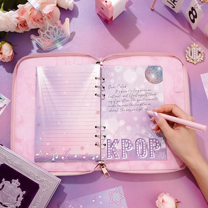 100 Sheets Kpop A5 Planner Inserts - 120GSM Thick Pink Purple Music Refill Paper for A5 6-Ring Binder, 6 Hole Loose Leaf Sheets for K-Pop Fans Journal Diary Notebook Budget Creative Planning