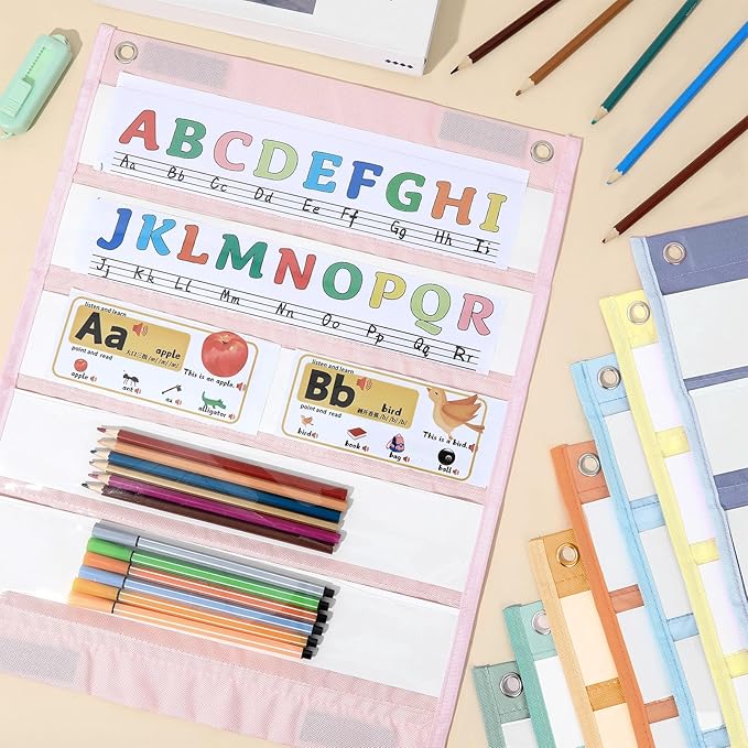 8PCS Pastel Classroom Magnetic Pocket Charts Squares Teacher Mini Pocket Chart Management Back to School Resource for Homeschool Learning Preschool Kid Home Office Schedule Activities Supply 16 x 14In
