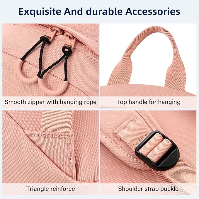 HanTrip 13 Inch Mini Small Travel Backpack Cary on For Women Men, Pink | 13L Capacity, Lots of Pockets, Padded Shoulder Strap, Lightweight, Water Resistant, Bookbag for College, Commuter, Work