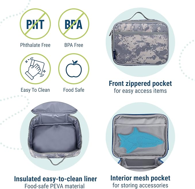 Wildkin Kids Insulated Lunch Box, Keeps Food Hot or Cold, BPA-Free with Mesh Pockets & Easy-Clean Lining – Ideal for School, Travel & Daycare – Digital Camo