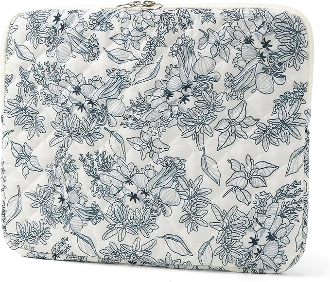 Puffy Laptop Sleeve 13-15.6 Inch Cute Quilted Laptop Protective Case Padded Floral Computer Sleeve for MacBook (B-Dark Blue, 15 Inch)