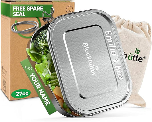 Blockhütte Custom Lunch Box for Kids Stainless Steel I 27oz I Bento Box Custom Name I Metal Lunchbox I Non-Toxic, Eco-Friendly, Leakproof Lunch Container Adults I Personalized Gifts for men