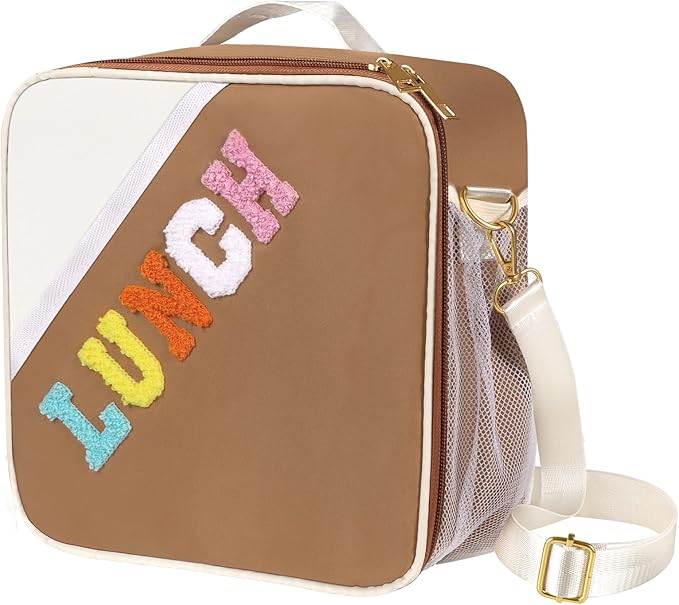 Nsrzua Lunch Bag Kids,Insulated Lunch Bag With Adjustable Shoulder Strap,Reusable Lunch Bag for Kids, Girls,Boys, lunch Bag Women,Preppy Lunch Box for School,Travel, Picnic (brown)