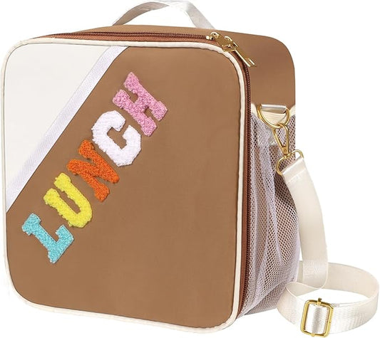 Nsrzua Lunch Bag Kids,Insulated Lunch Bag With Adjustable Shoulder Strap,Reusable Lunch Bag for Kids, Girls,Boys, lunch Bag Women,Preppy Lunch Box for School,Travel, Picnic (brown)