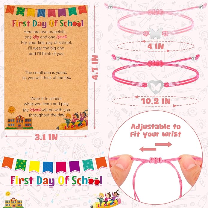 EOBOH First Day of School Bracelet Mommy and Me, Prek Matching Wish Bracelets Set, Adjustable Bracelet for Boys Girls Gifts Stuff Bulk