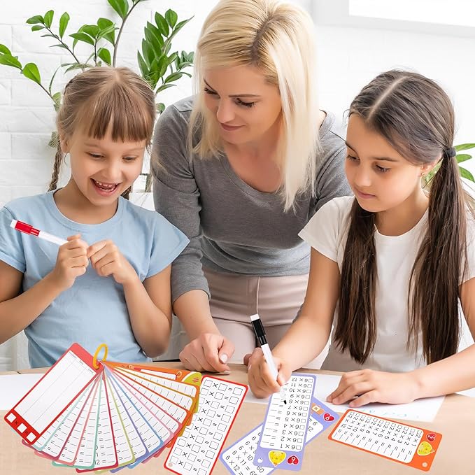 15Pcs Multiplication Flash Cards 0-12, Time Table Flash Cards Chart with 2 Dry Erase Pens 1 Rings, Educational Math Multiplication Chart for 1st to 3rd Grades Fun Learning with Math Game