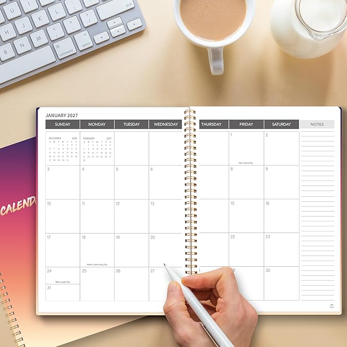 Monthly Planner 2026-2027, 2026 Calendar 18 Months Planner, January 2026 - June 2027, 8.5" x 11", 2026 Academic Calendar Hard PVC Cover with Spiral Bound, Perfect for School & Office for Women & Men