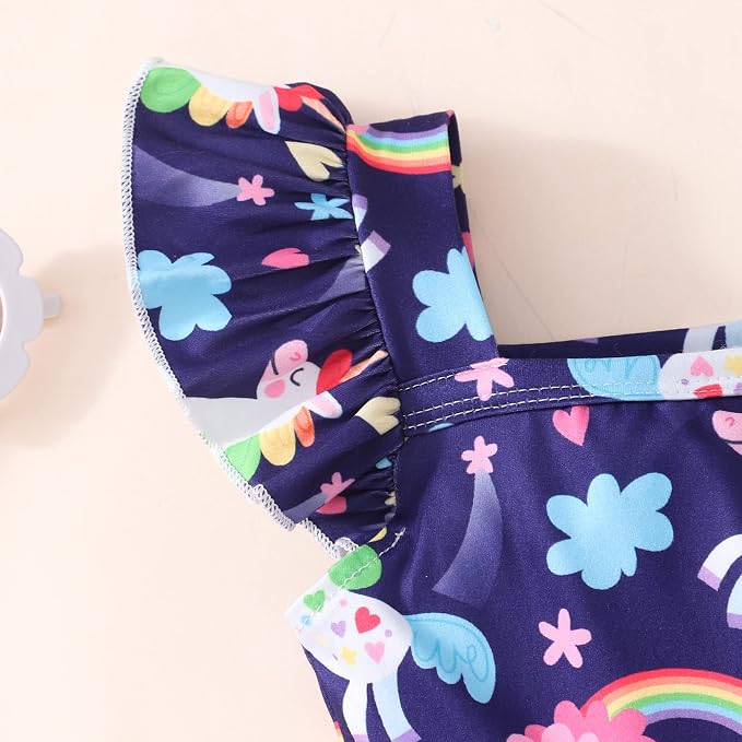 Popshion Girls Dresses Flutter Sleeve Swing Sundress Toddler Summer Clothes Kid Birthday Party Sleeveless Dress 1-8 Years Old