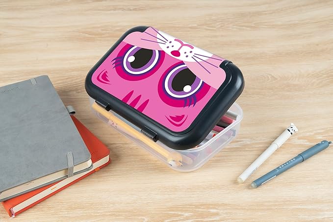 ZIPIT Recycled Plastic Pencil Box for Girls, Large Capacity Pencil Case for School, Durable Stationery Organizer Box, Pink Kitty