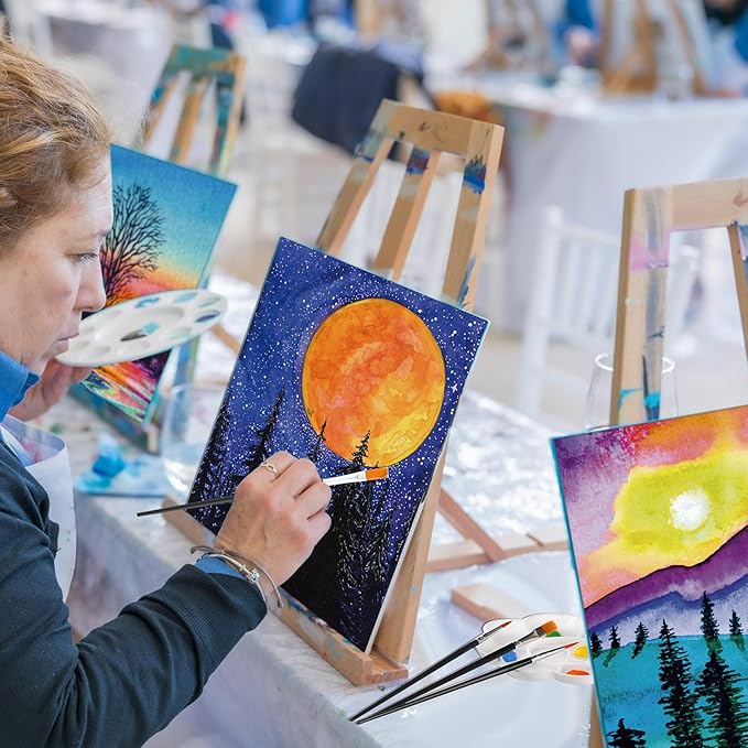 Cholemy 36 Pcs Paint and Sip Kit for Adults 8''x10'' Pre Drawn Canvas for Painting DIY Afro Acrylic Painting Kit Wood Easel Brushes Date Night Bulk for Father's Day Party Gifts(Mountain)