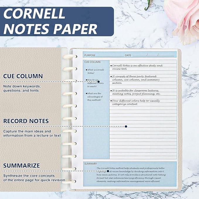 400 Sheet 11-Disc Cornell Notes Loose Leaf Paper 8.5×11 Inch for Discbound Planner Letter Size College Ruled Cornell Note Notebook 9/32" Spacing Taking System Filler Paper for School Office 80gsm