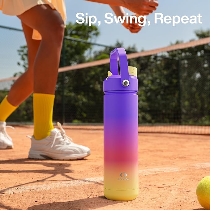 ENCOOL Insulated Water Bottle with Straw Stainless Steel Water Bottle, Leak-Proof, BPA-Free, Double Wall Vacuum Keeps Cold for 24 Hours for Sports, Travel, School (32 oz, Peach Dream)