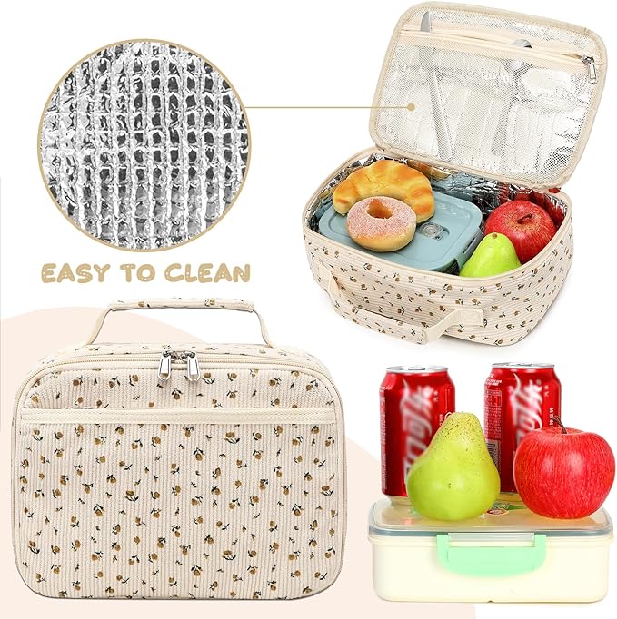 Lunch Bags for Kids Girls Insulated Lunch Boxes Corduroy Cooler Toddler Lunch Tote Bag Thermo Picnic Bag for School Children