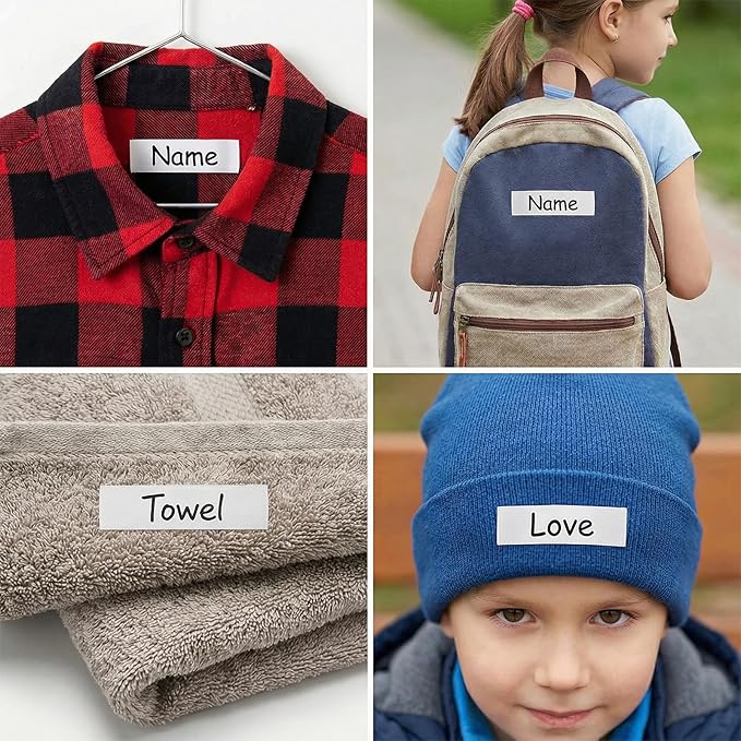 200 PCS Iron on Name Tags for Clothing, Clothing Labels with 2 Pcs Permanent Markers, Personalized Name Fabric Labels for Nursing Home Daycare Camp School Uniforms