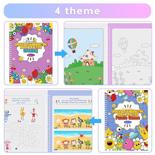 Magic Practice Copybook, Reusable Writing Practice Book, for Preschool Kids Age 3-8 Calligraphy (4 Books with Pens)