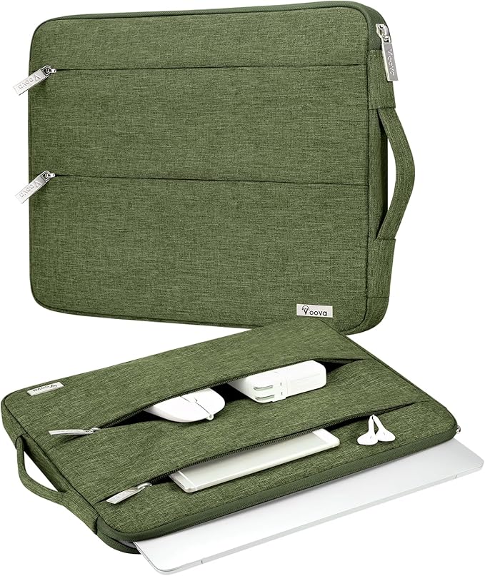 Voova Laptop Sleeve Carrying Case 15.6 16 Inch,Slim Computer Cover Bag Compatible with MacBook Pro 15/16, Dell xps 15,15-16 Inch HP Dell Asus Laptop, Army Green