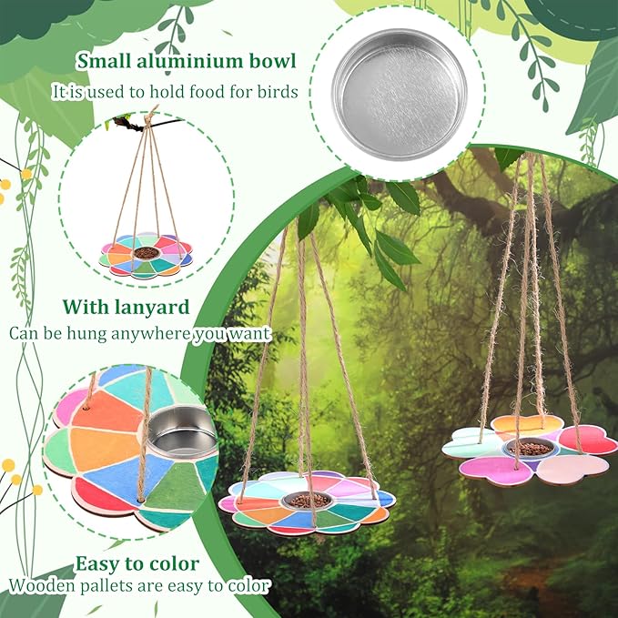 DoubleFill 6 Pcs Bird Feeder Craft Kits for Kids Ages 3-8 Make Your Own Bird Feeders Kids Arts and Crafts DIY Wooden Art Painting Flock Feeders for Outside DIY Vbs Crafts